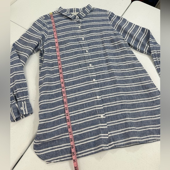 Garnet Hill Striped Linen Collared Button Up Tunic Top Beachy Coastal Chic - Picture 6 of 10